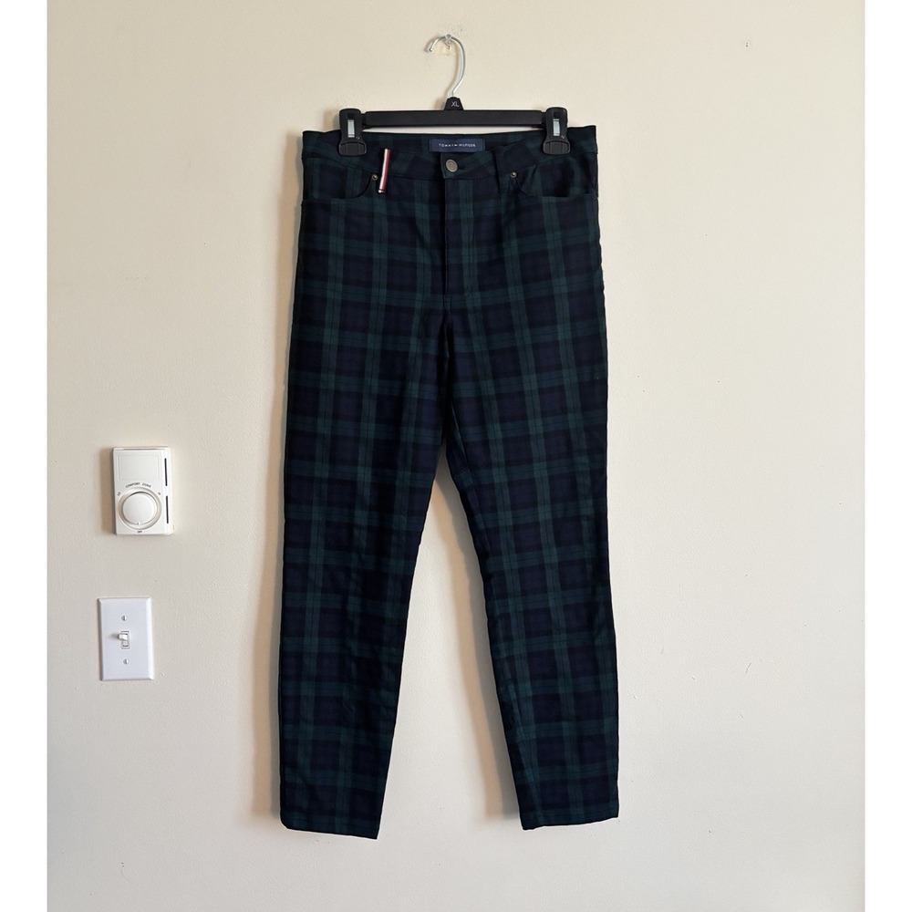 Old Money Preppy Plaid Ankle Pants Tommy Hilfiger Blue Green Womens 8 Office